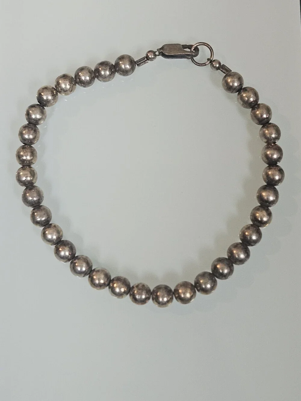 925 Beaded 5mm Ball Sterling Silver Chain Bracelet 8